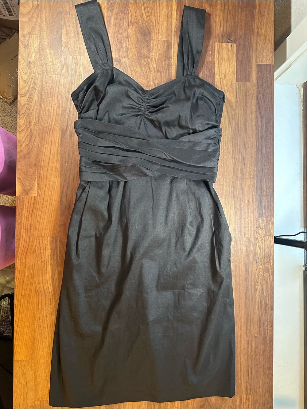 DKNY Black Dress Size 10 Sweetheart Sleeveless Ruched Sheath Cocktail Party